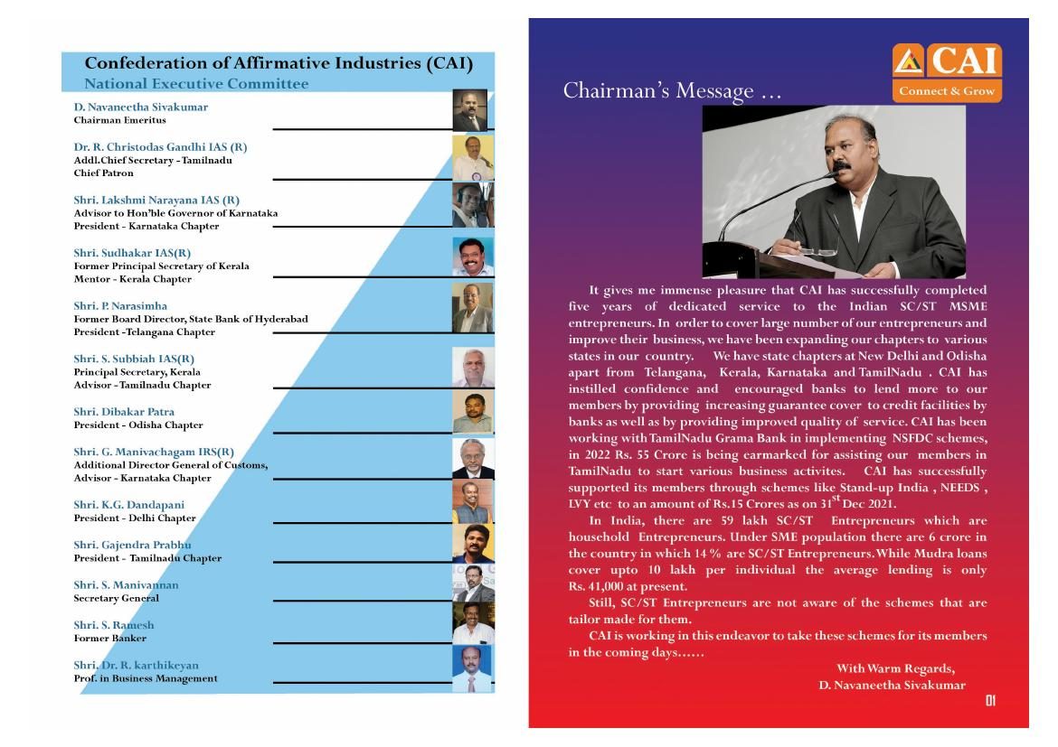 Chairman's message and national executive committee